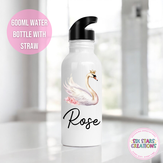 Stainless Steel Water Bottle With Straw - SWAN PRINCESS