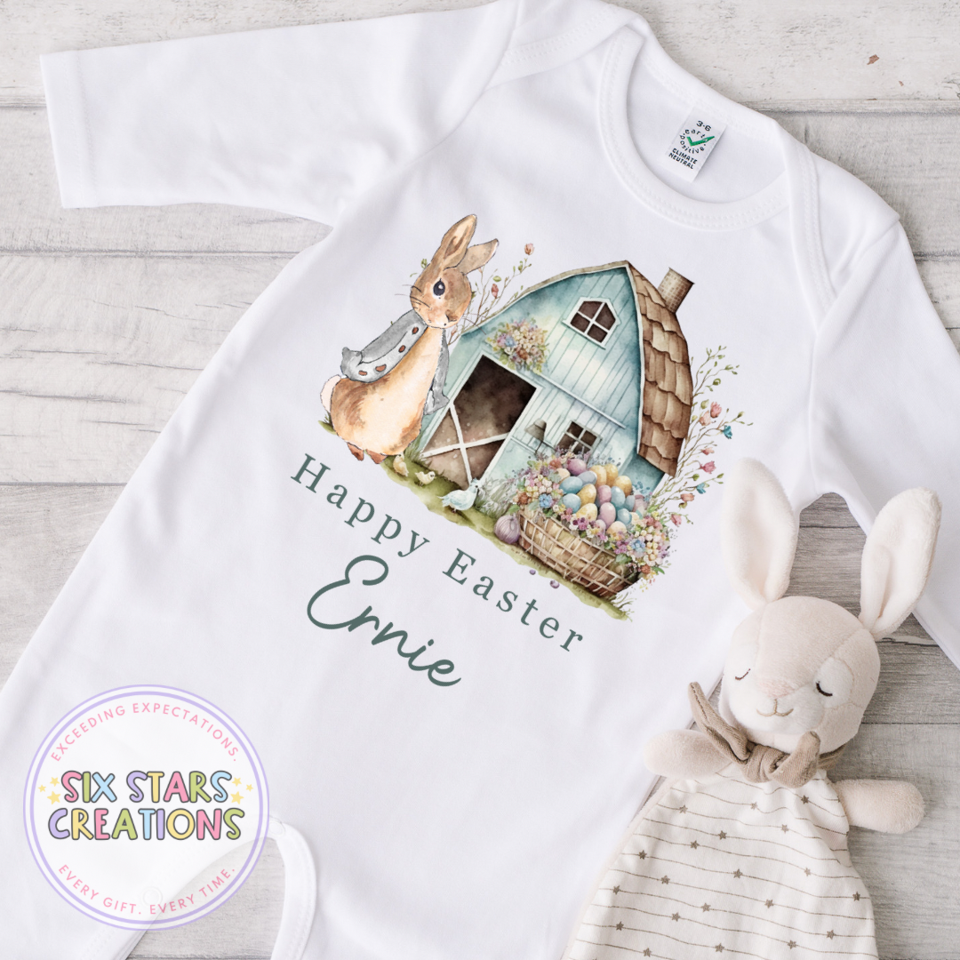 Personalised Happy Easter Romper - Sage Green Bunny