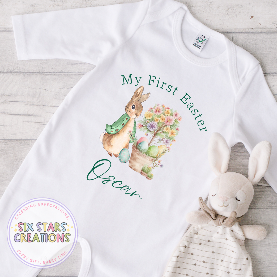 Personalised My First Easter Romper - Sage Green Bunny