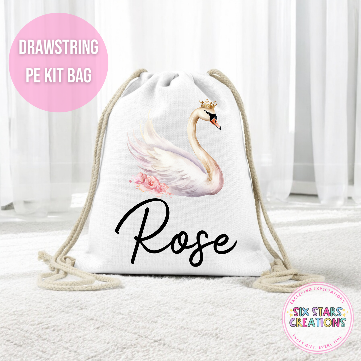 Large Drawstring P.E. Kit Bag - SWAN PRINCESS