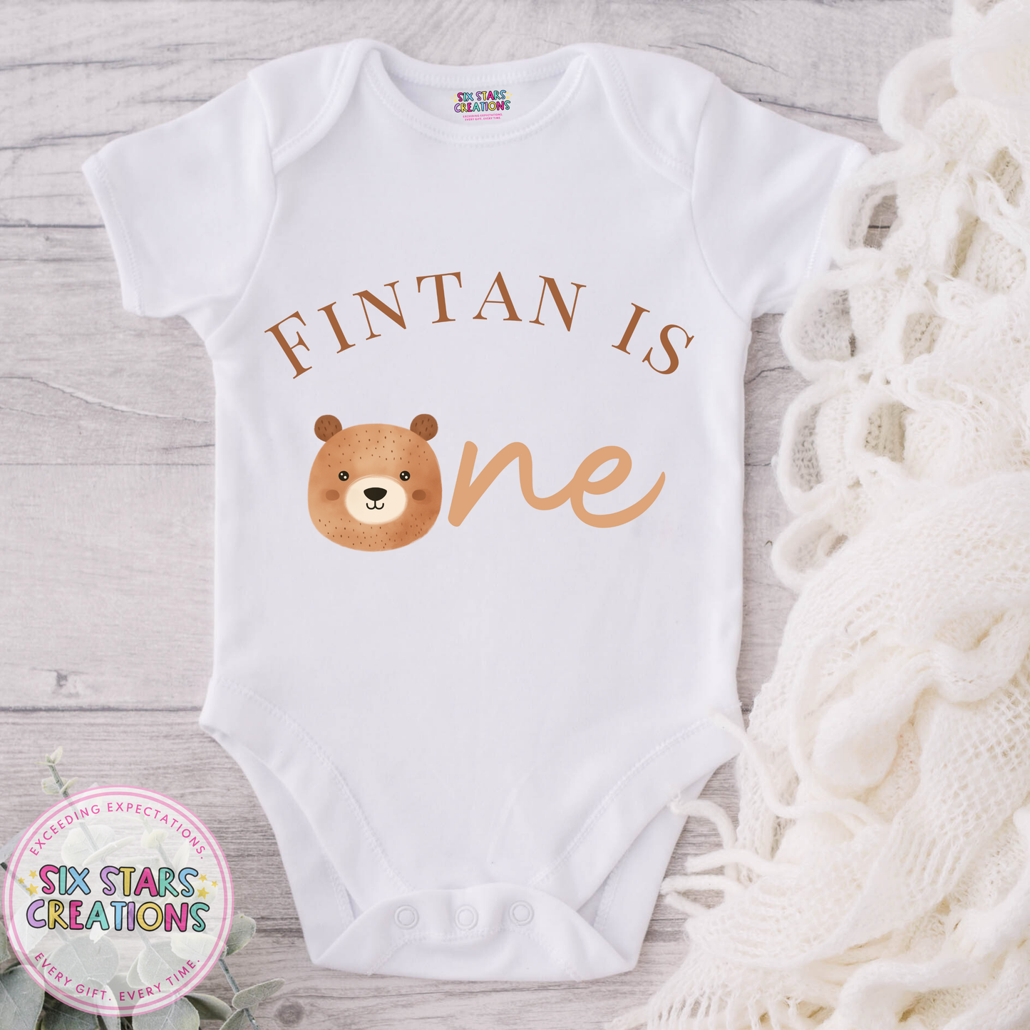 Personalised Birthday Bodysuit - ‘Name’ Is One Brown Bear Design