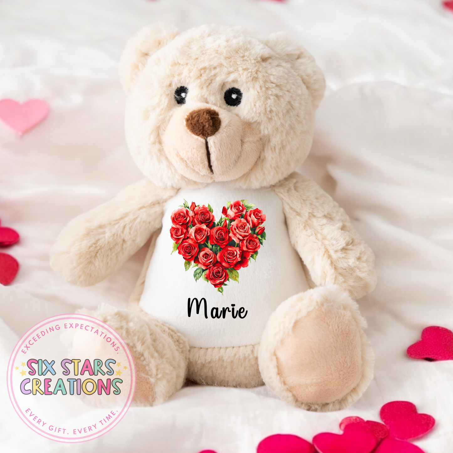 Personalised Valentine's Teddy Bear - Floral Heart Design