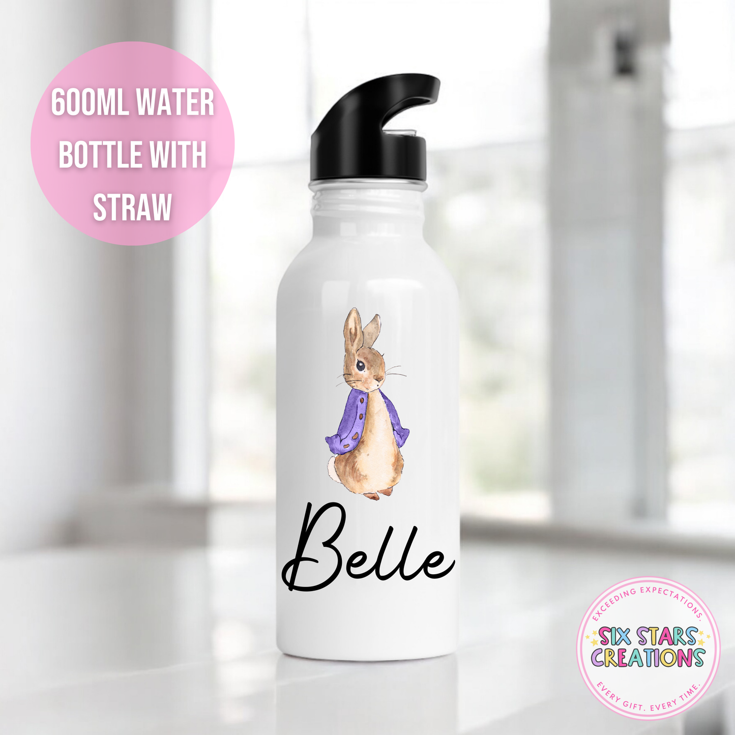 Stainless Steel Water Bottle With Straw - PURPLE BUNNY