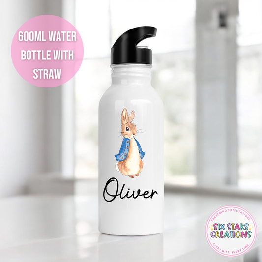 Stainless Steel Water Bottle With Straw - BLUE BUNNY