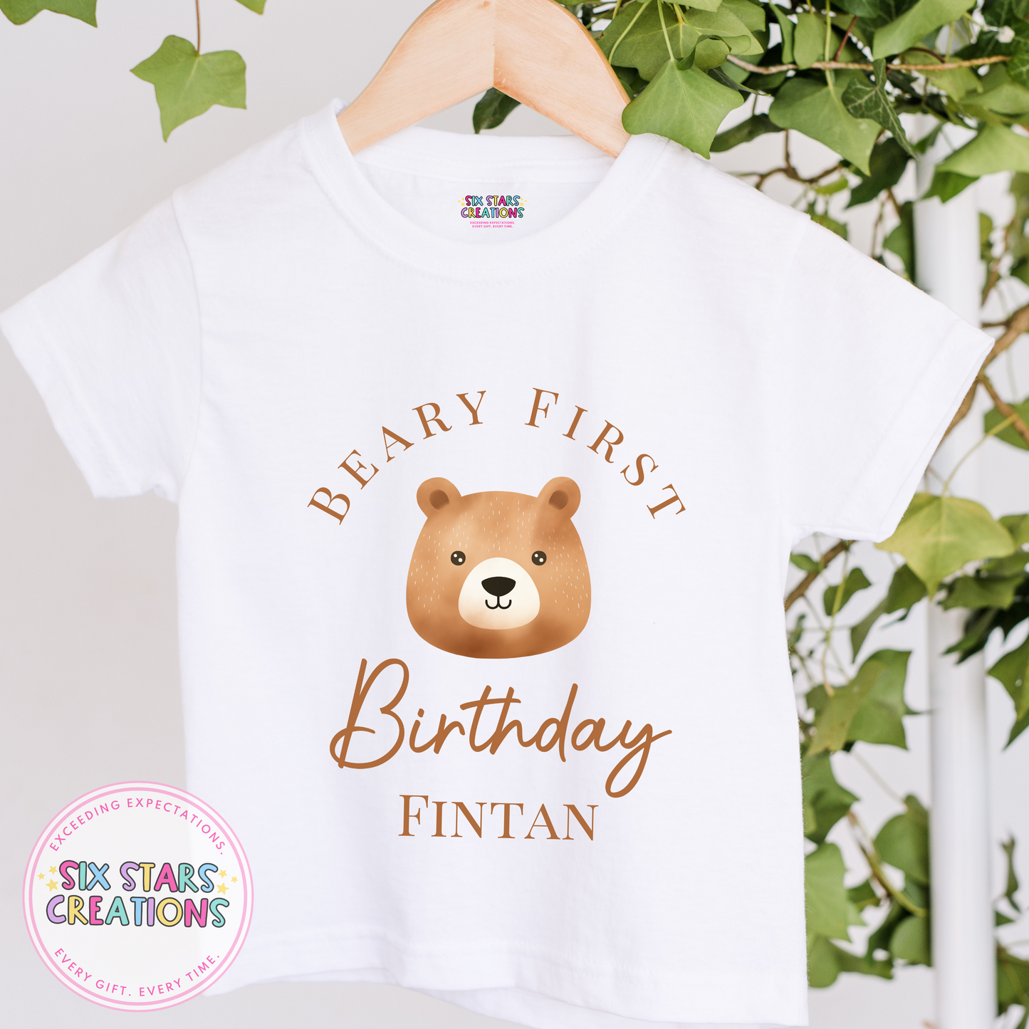 Personalised Birthday T-Shirt - Beary First Birthday Brown Design