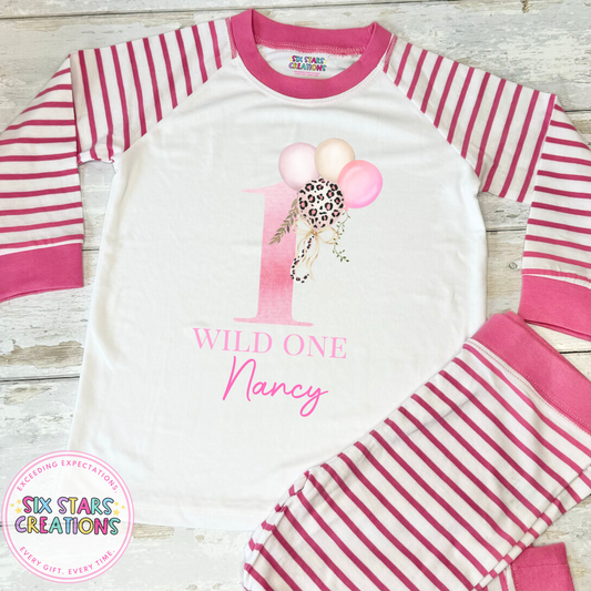Personalised Birthday Pyjamas - Wild One Pink Design