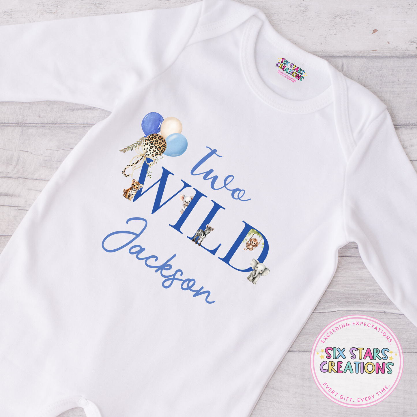 Personalised Birthday Romper - Two Wild Blue Design