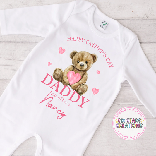 Personalised 'Happy Father's Day' Romper - Pink