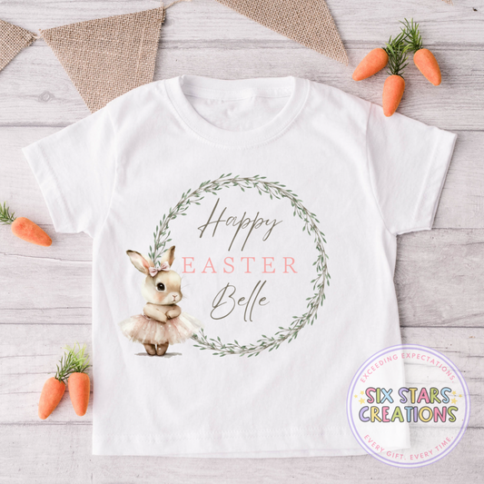 Personalised Happy Easter T-shirt - Pink Bunny