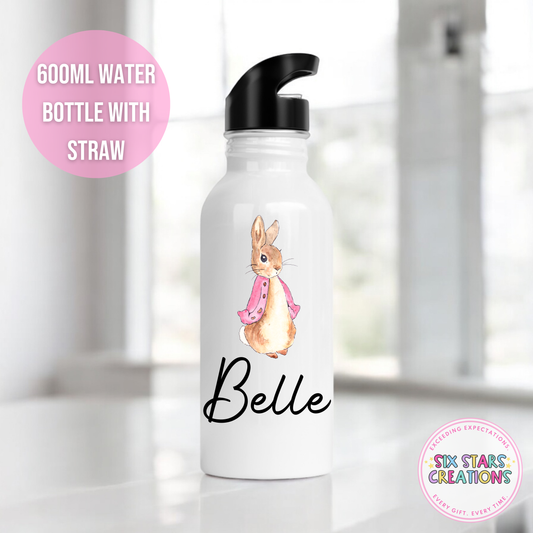 Stainless Steel Water Bottle With Straw - PINK BUNNY