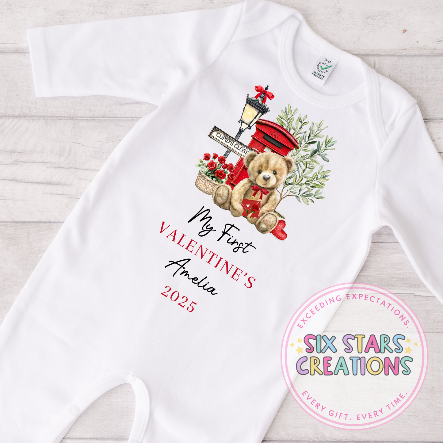 Personalised My First Valentine’s Teddy Bear Sleepsuit