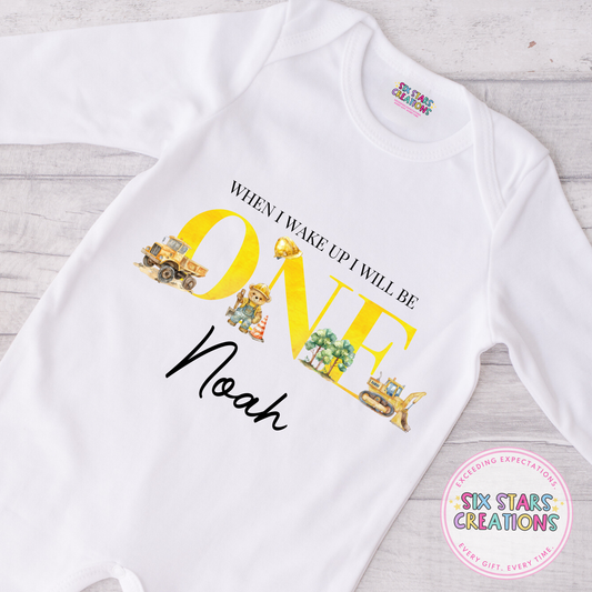 Personalised Birthday Romper - When I Wake Up Construction 1-5 Design