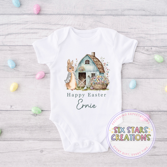 Personalised Happy Easter Vest - Sage Green Bunny