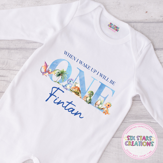 Personalised Birthday Romper - When I Wake Up Dino 1-5 Design