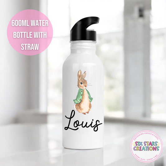 Stainless Steel Water Bottle With Straw - GREEN BUNNY