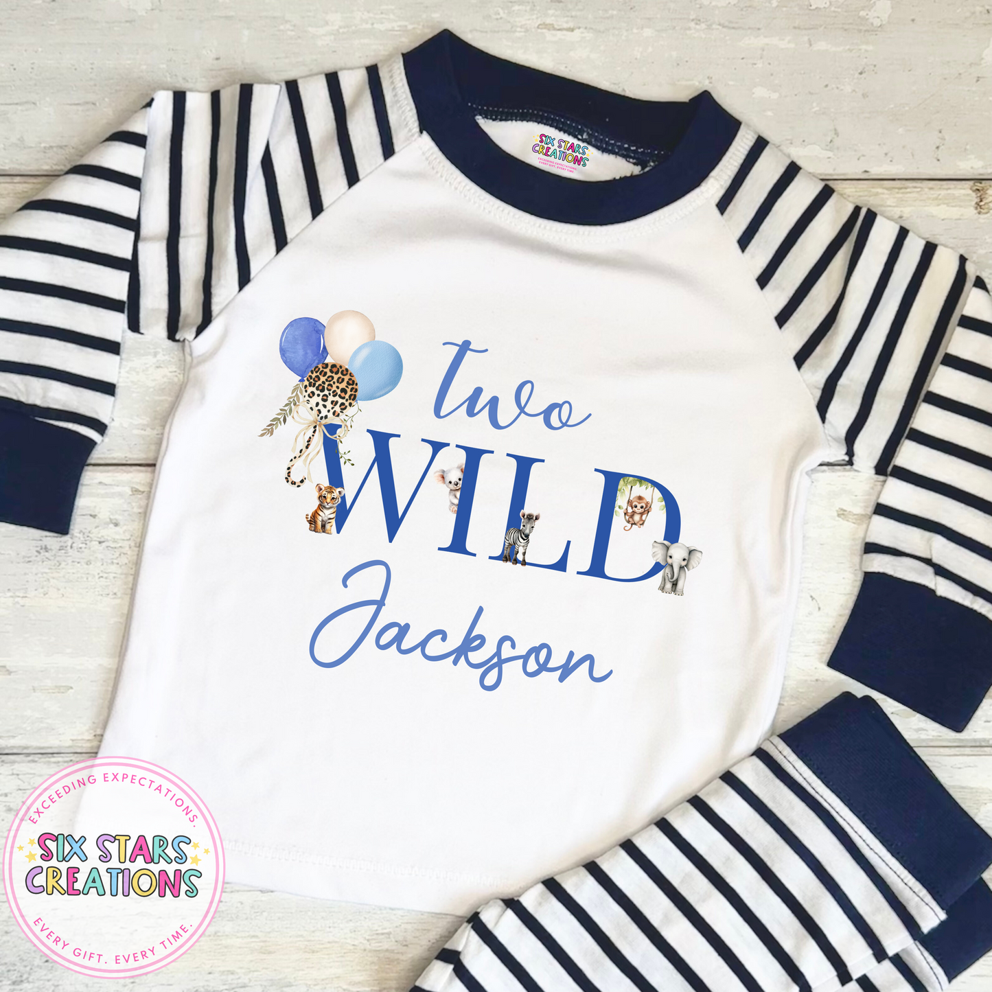 Personalised Birthday Pyjamas - Two Wild Blue Design