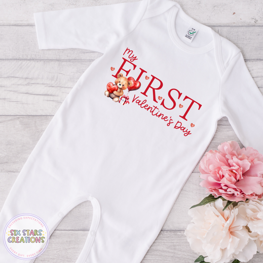 Red My First Valentine’s Day Baby Romper