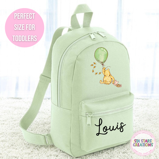 Personalised Toddler 7L Backpack - BEAR GREEN BALLOON