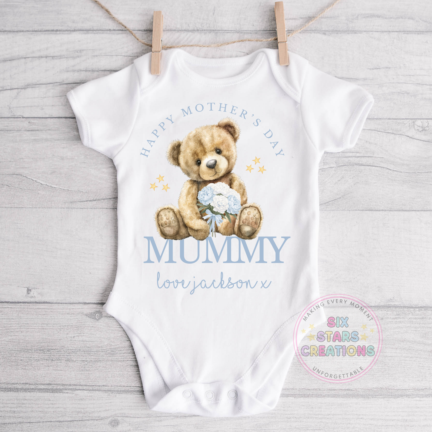 Personalised 'Happy Mother's Day Mummy'  Pink Or Blue Design Baby Vest