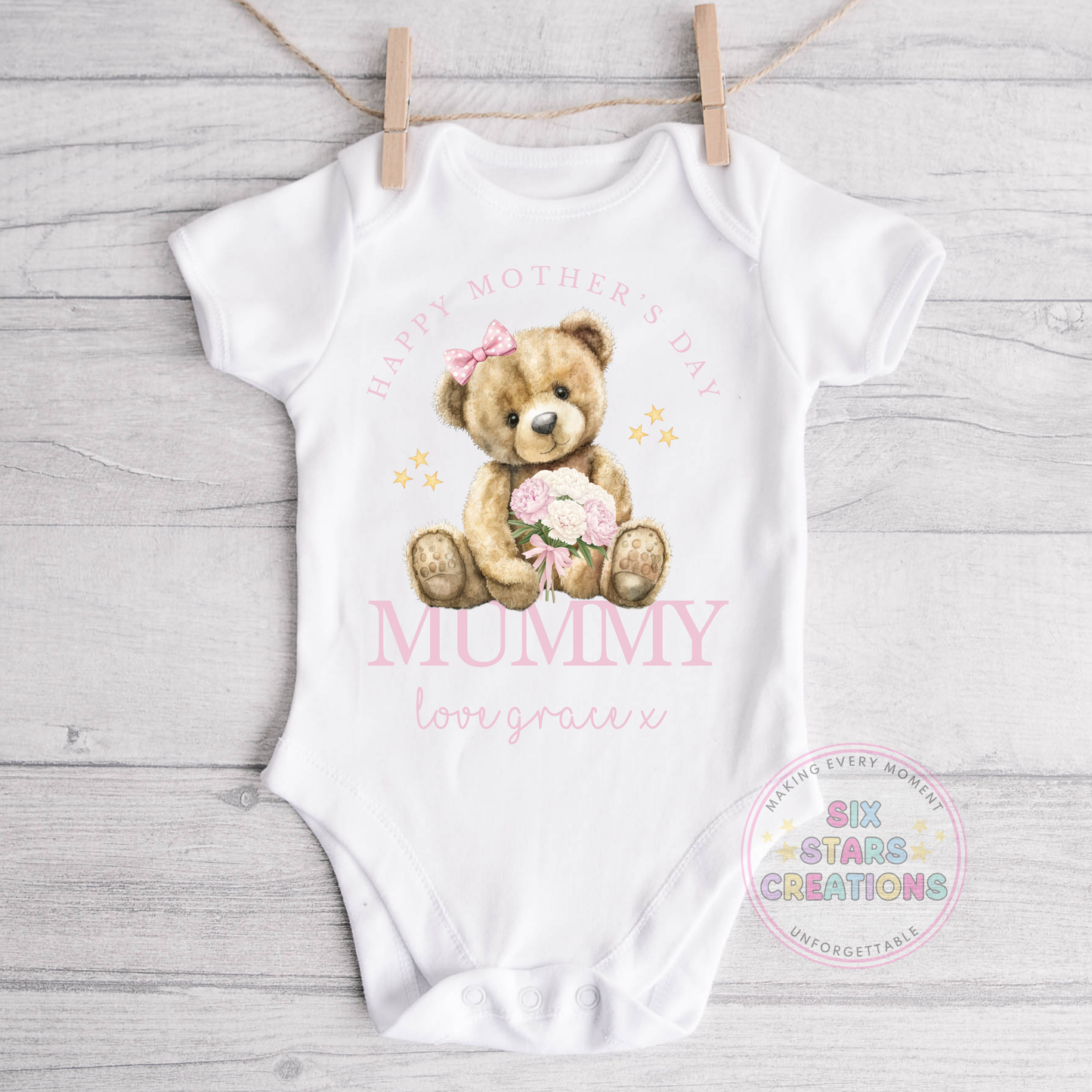 Personalised 'Happy Mother's Day Mummy'  Pink Or Blue Design Baby Vest