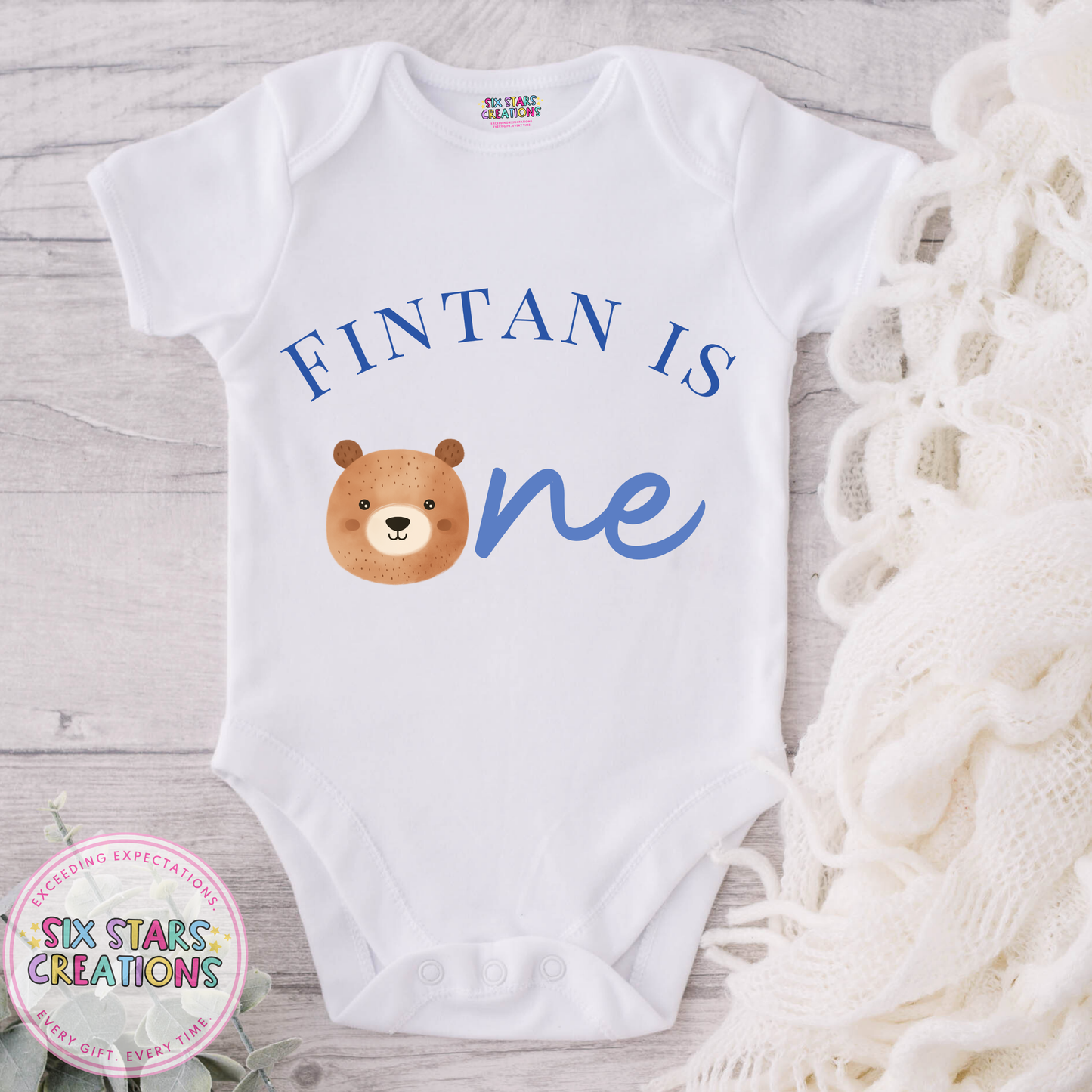 Personalised Birthday Bodysuit - ‘Name’ Is One Blue Bear Design