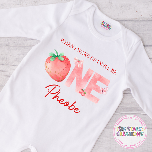 Personalised Birthday Romper - When I Wake Up I Will Be One Strawberry Design