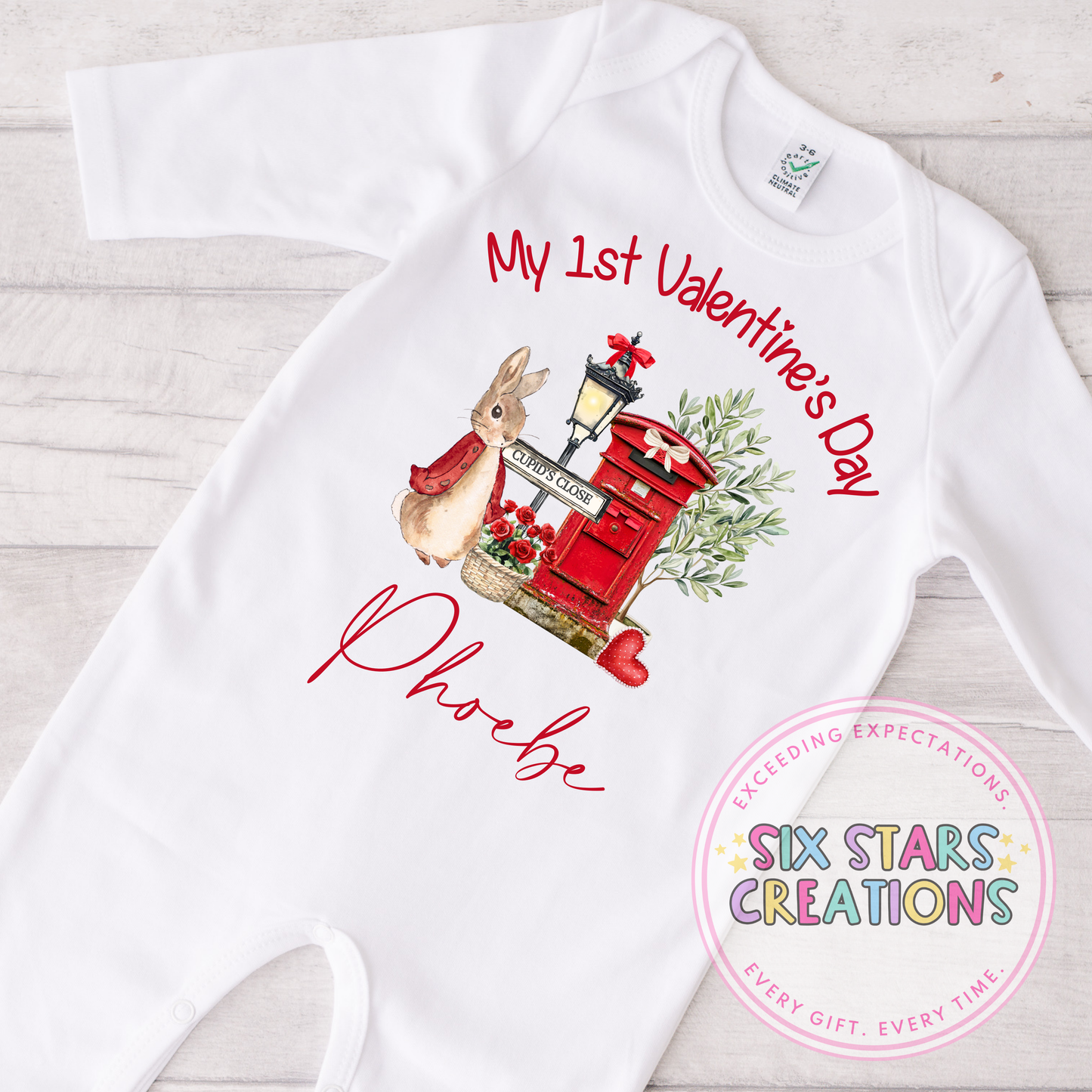 Personalised My 1st Valentine’s Day Cupids Close Design Sleepsuit