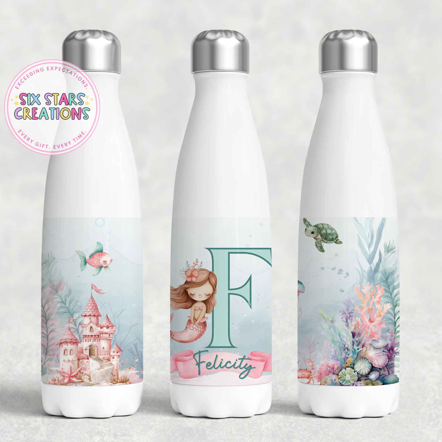 Personalised Metal Kids Water Bottle - Mermaid