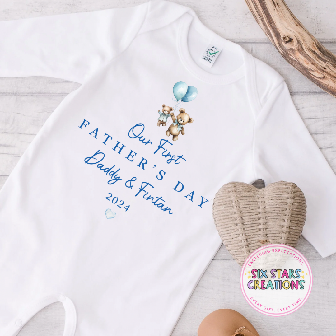Personalised 'Our First Father's Day' Romper - Blue
