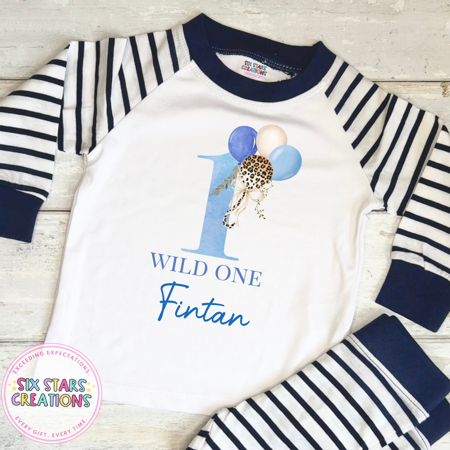 Personalised Birthday Pyjamas - Wild One Blue Design