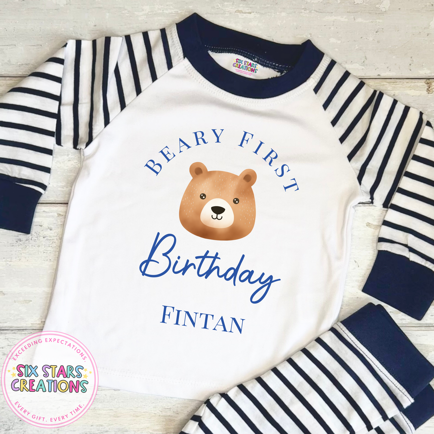 Personalised Birthday Pyjamas - Beary First Birthday Blue Design