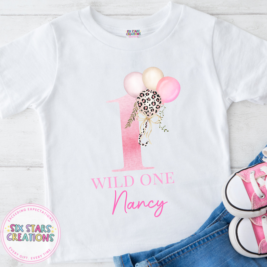 Personalised Birthday T-Shirt - Wild One Pink Design