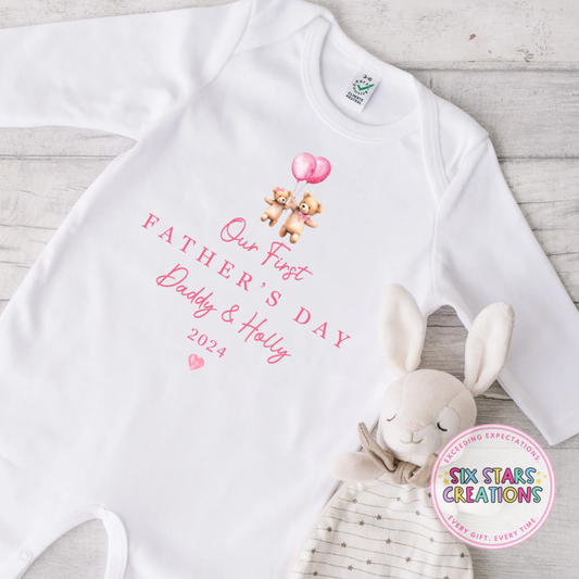 Personalised 'Our First Father's Day' Romper - Pink