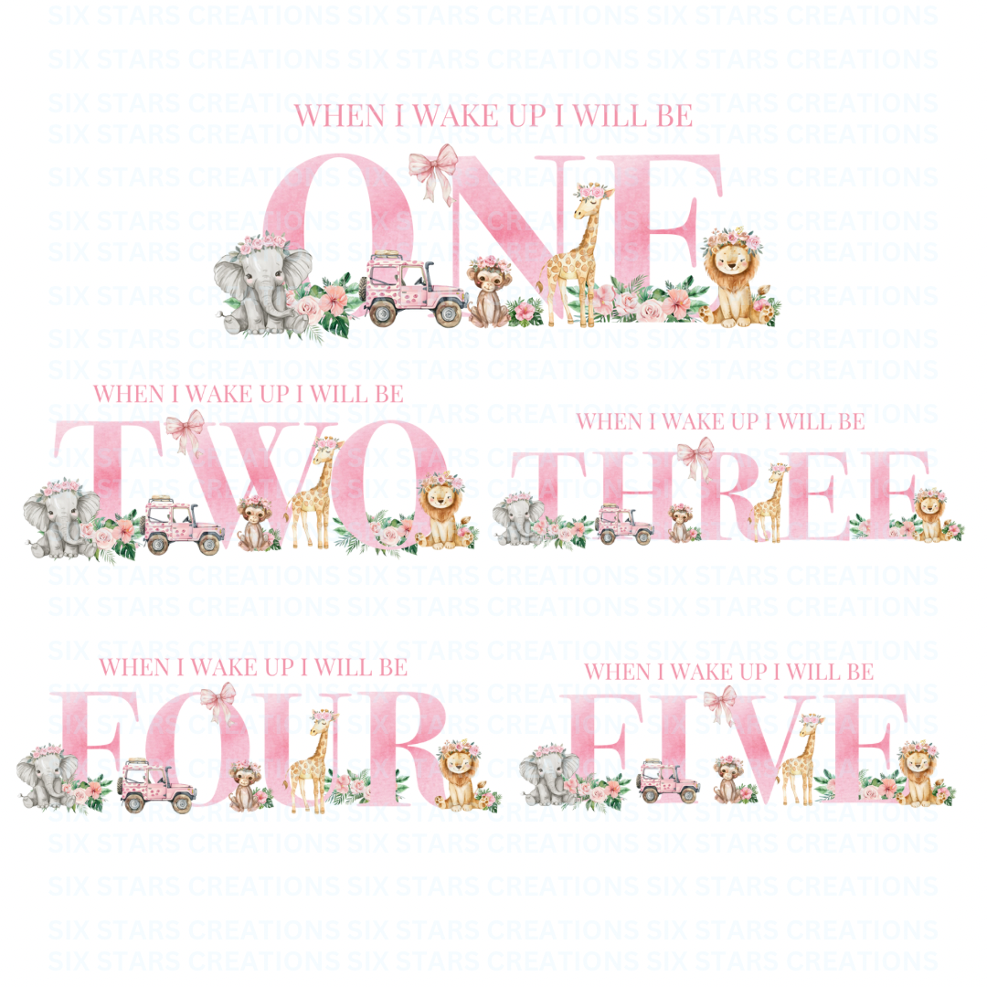 Personalised Birthday Pyjamas - When I Wake Up Pink Floral Safari 1-5 Design