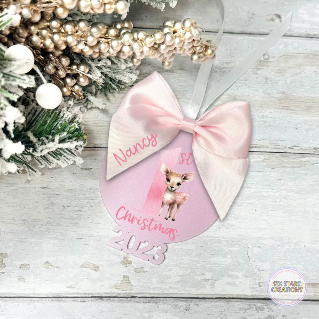 Pink Personalised 1st Christmas 2023 Acrylic Bauble