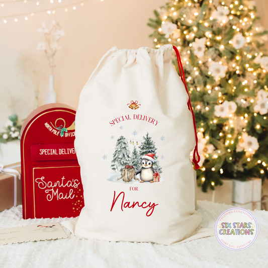 Christmas Penguin Personalised Santa Sack