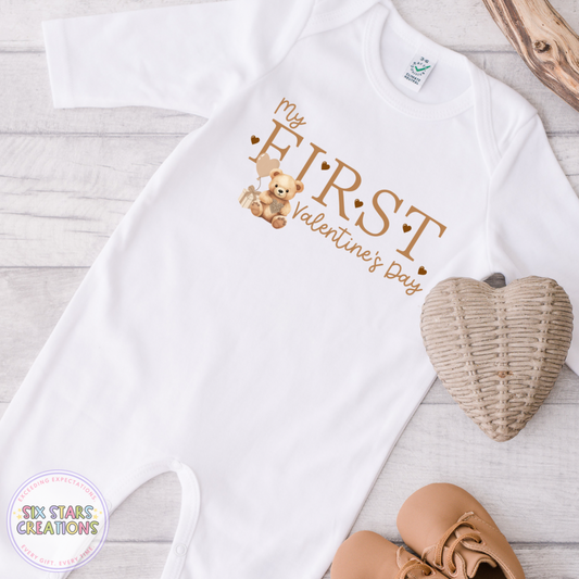 Neutral My First Valentine’s Day Baby Romper