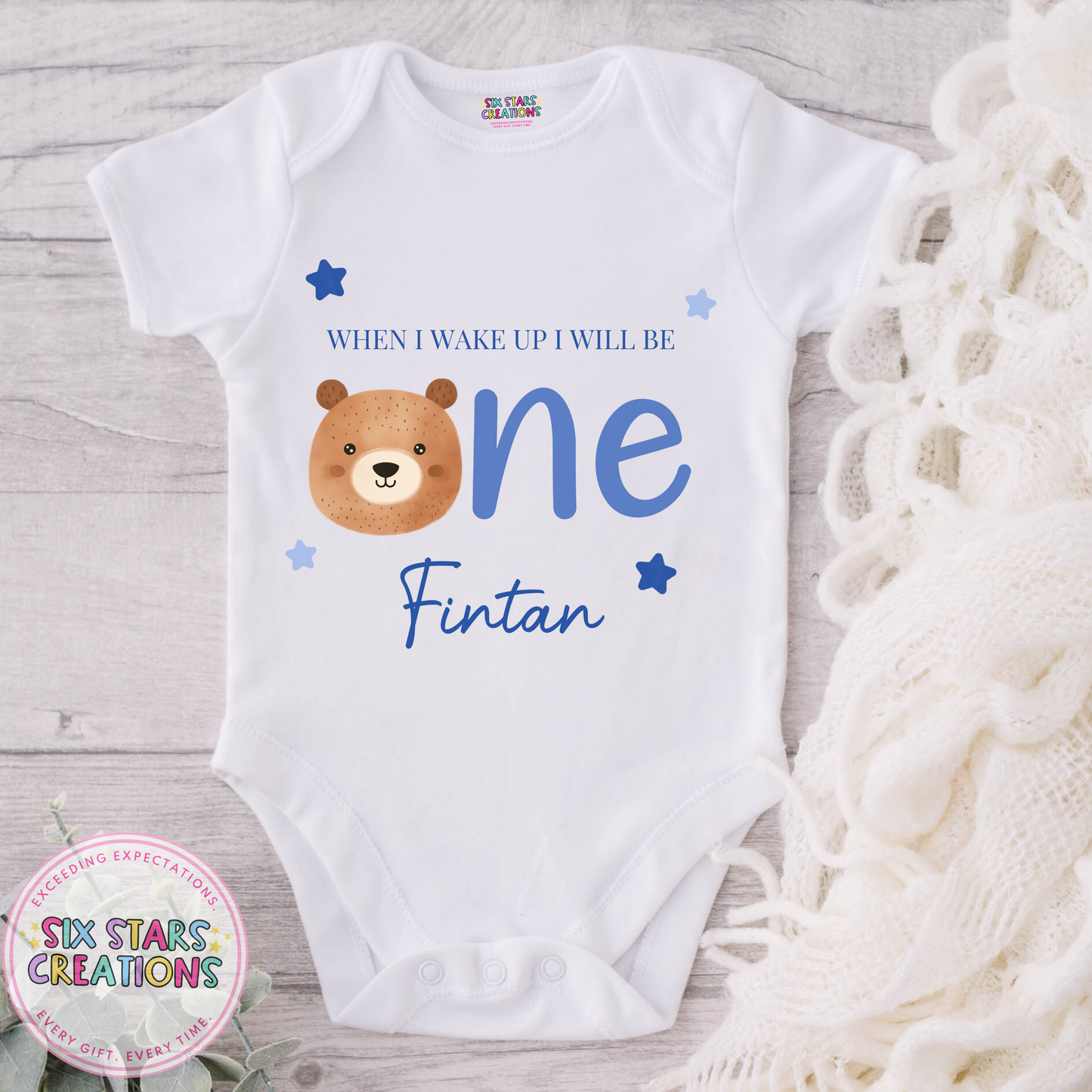 Personalised Birthday Bodysuit - When I Wake Up I Will Be One Blue Bear Design