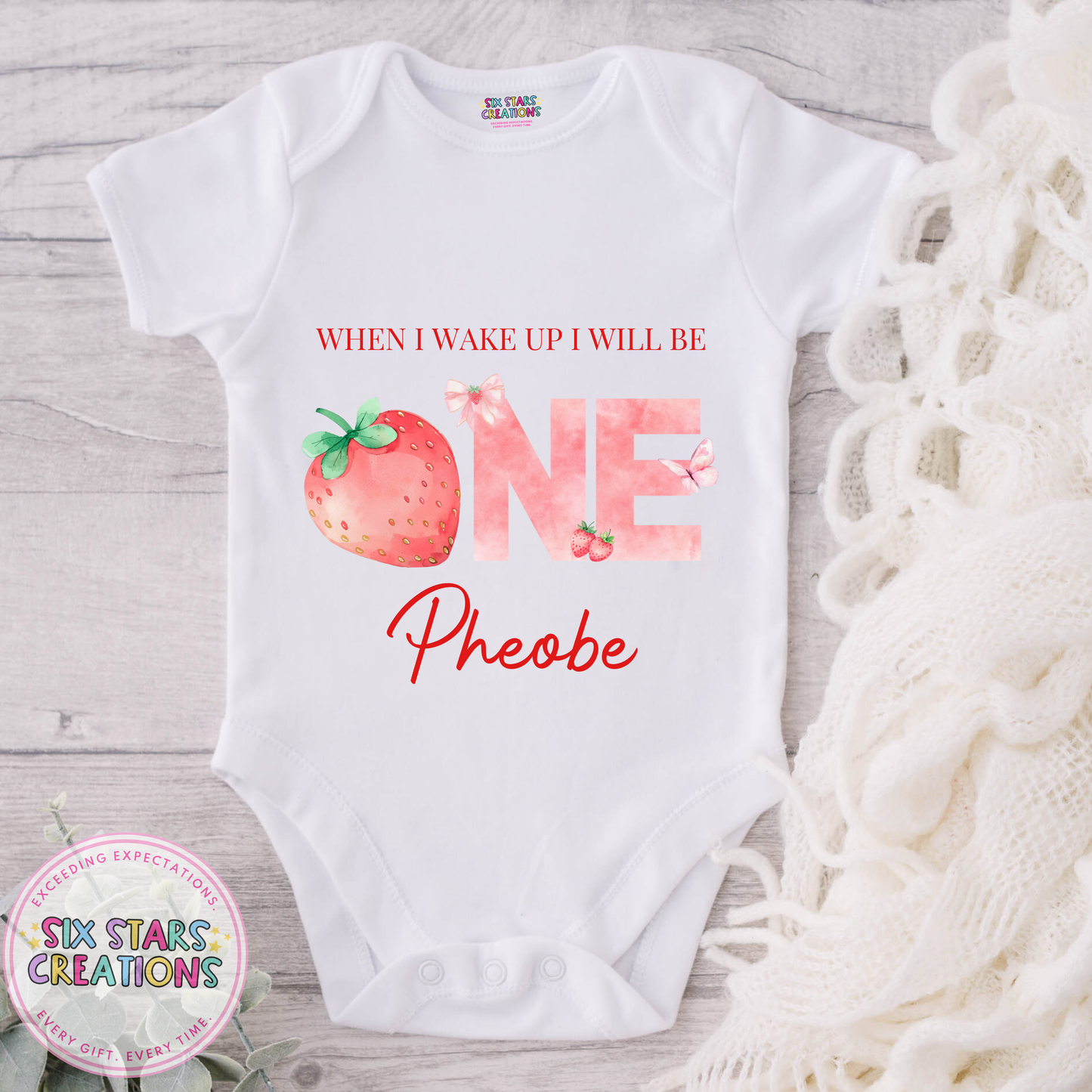 Personalised Birthday Bodysuit - When I Wake Up I Will Be One Strawberry Design