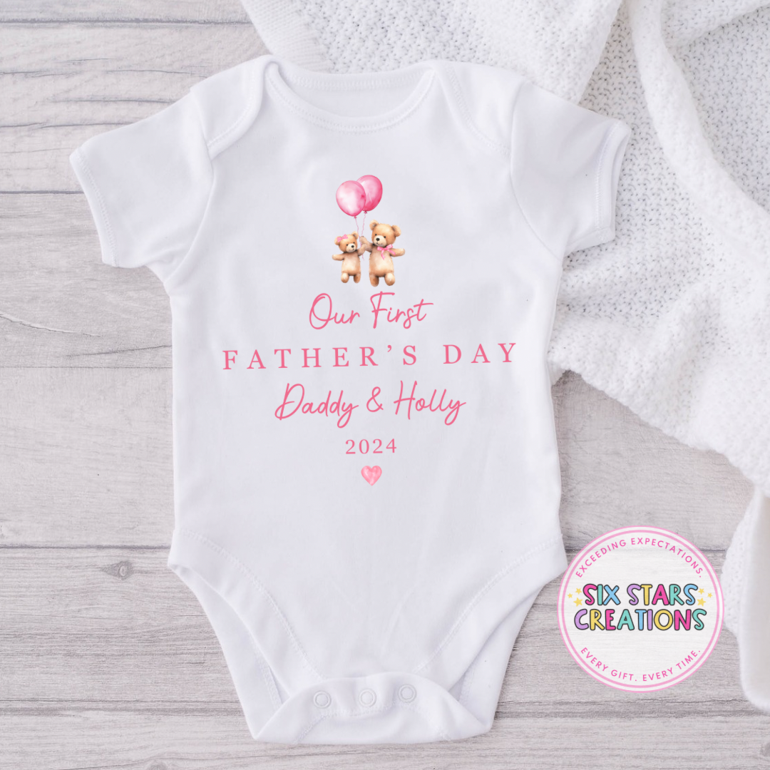 Personalised ‘Our First Father’s Day’ Bodysuit - Pink