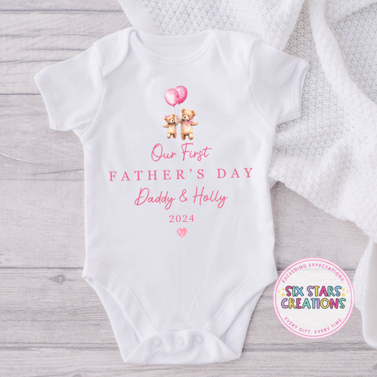 Personalised ‘Our First Father’s Day’ Bodysuit - Pink