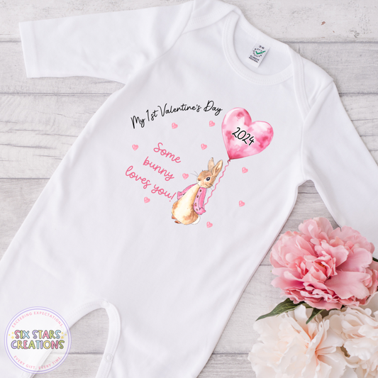 My 1st Valentines Day 2024 Bunny Baby Romper