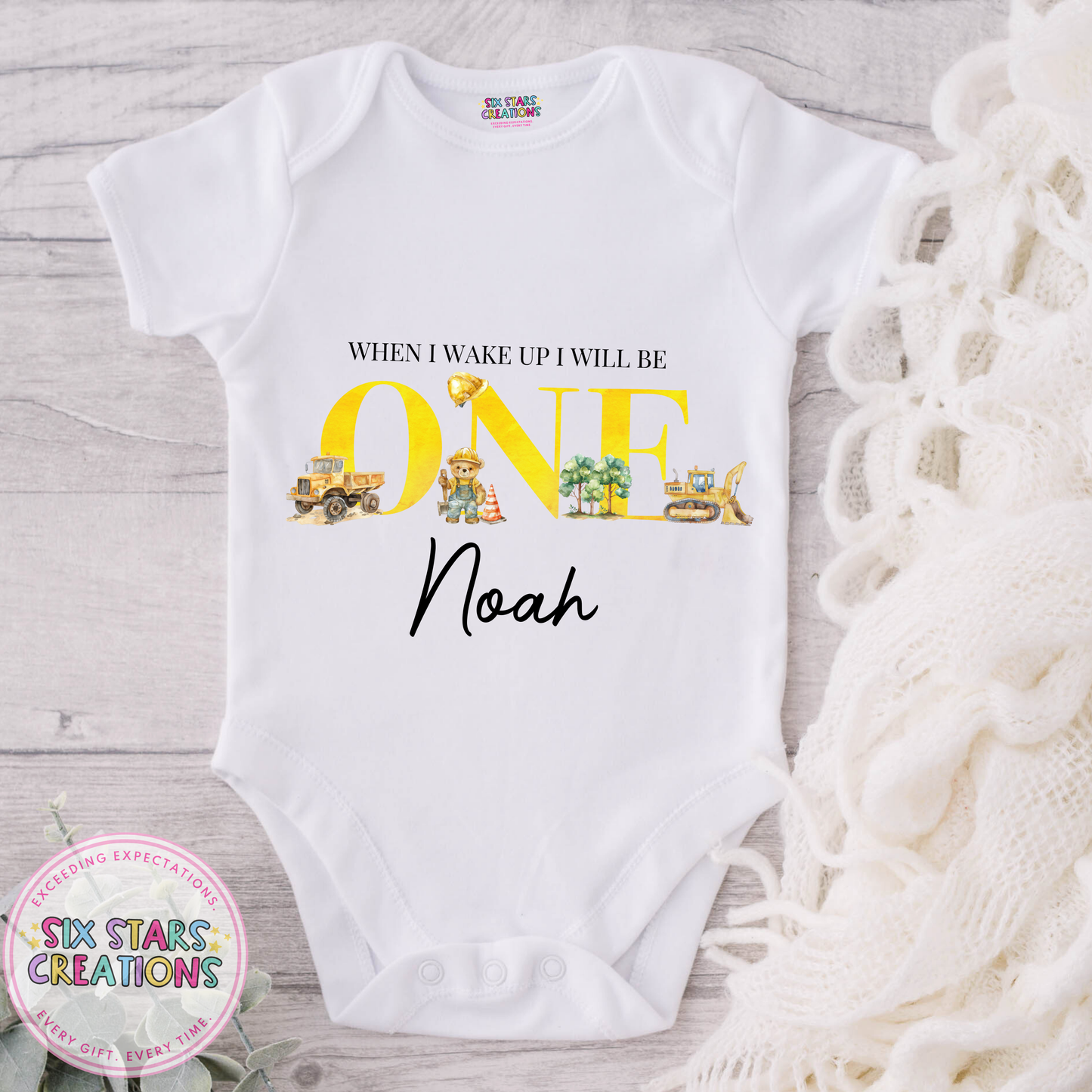 Personalised Birthday Bodysuit - When I Wake Up Construction 1-5 Design