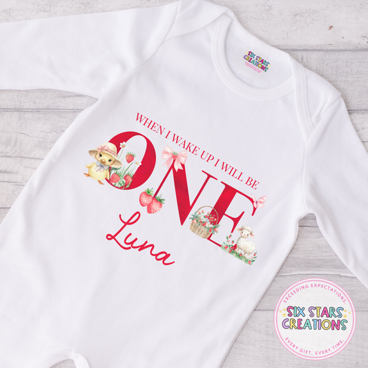 Personalised Birthday Romper - When I Wake Up Strawberry Fields 1-5 Design