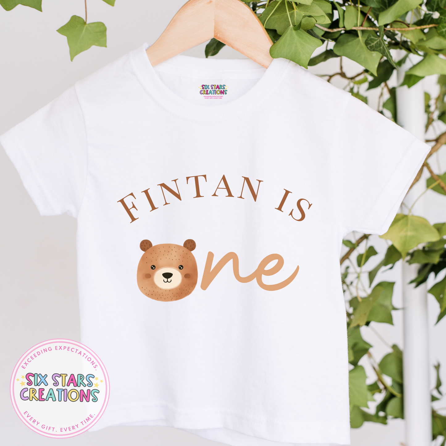 Personalised Birthday T-Shirt - ‘Name’ Is One Brown Bear Design