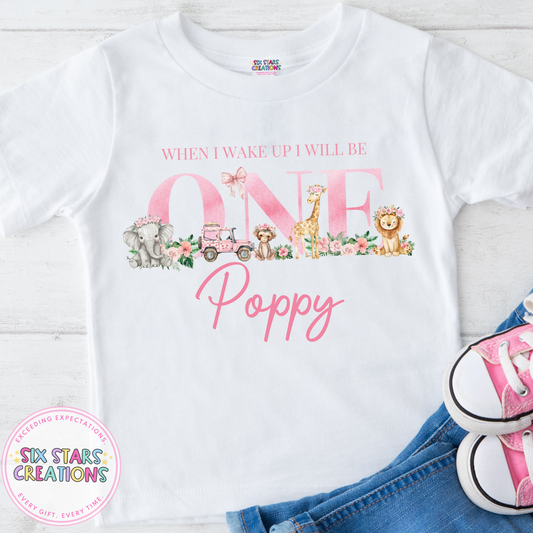 Personalised Birthday T-Shirt - When I Wake Up Pink Floral Safari 1-5 Design