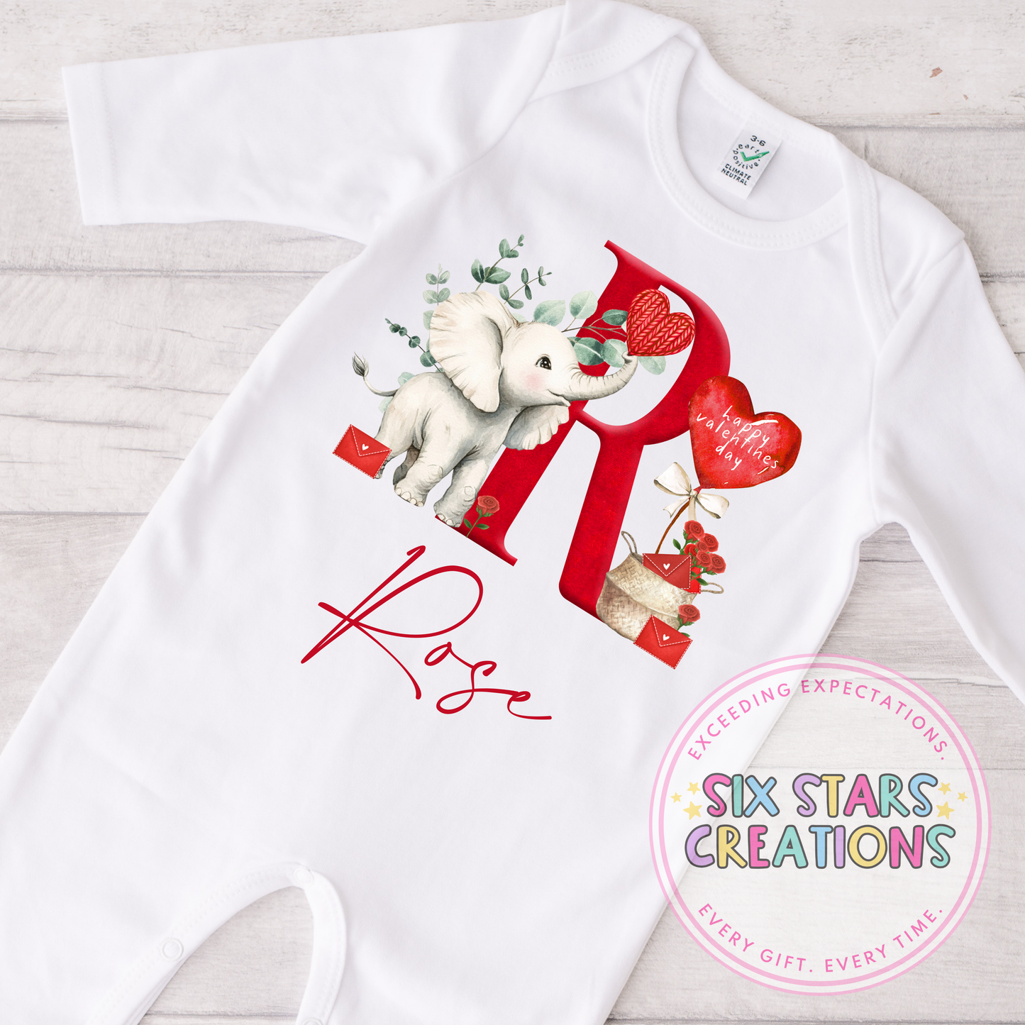 Valentine’s Initial A-Z Personalised Sleepsuit