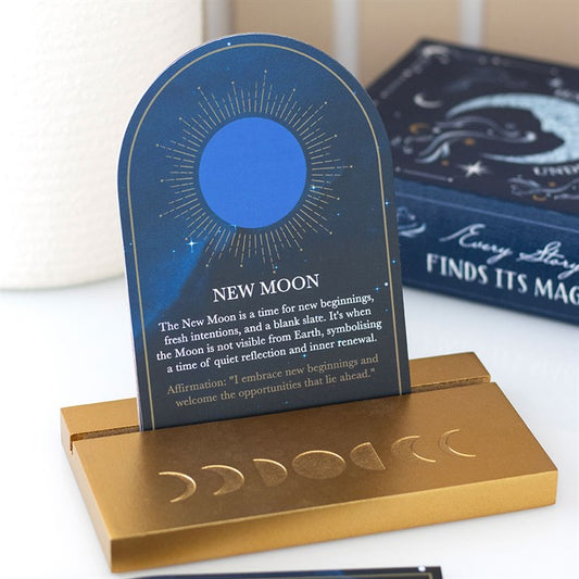 Moon Phase Altar Card Set with Wooden Stand