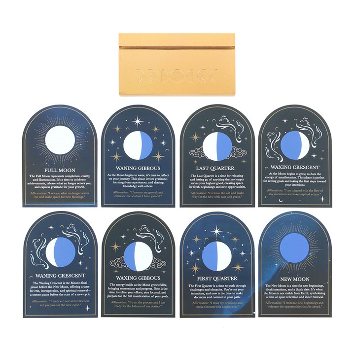 Moon Phase Altar Card Set with Wooden Stand