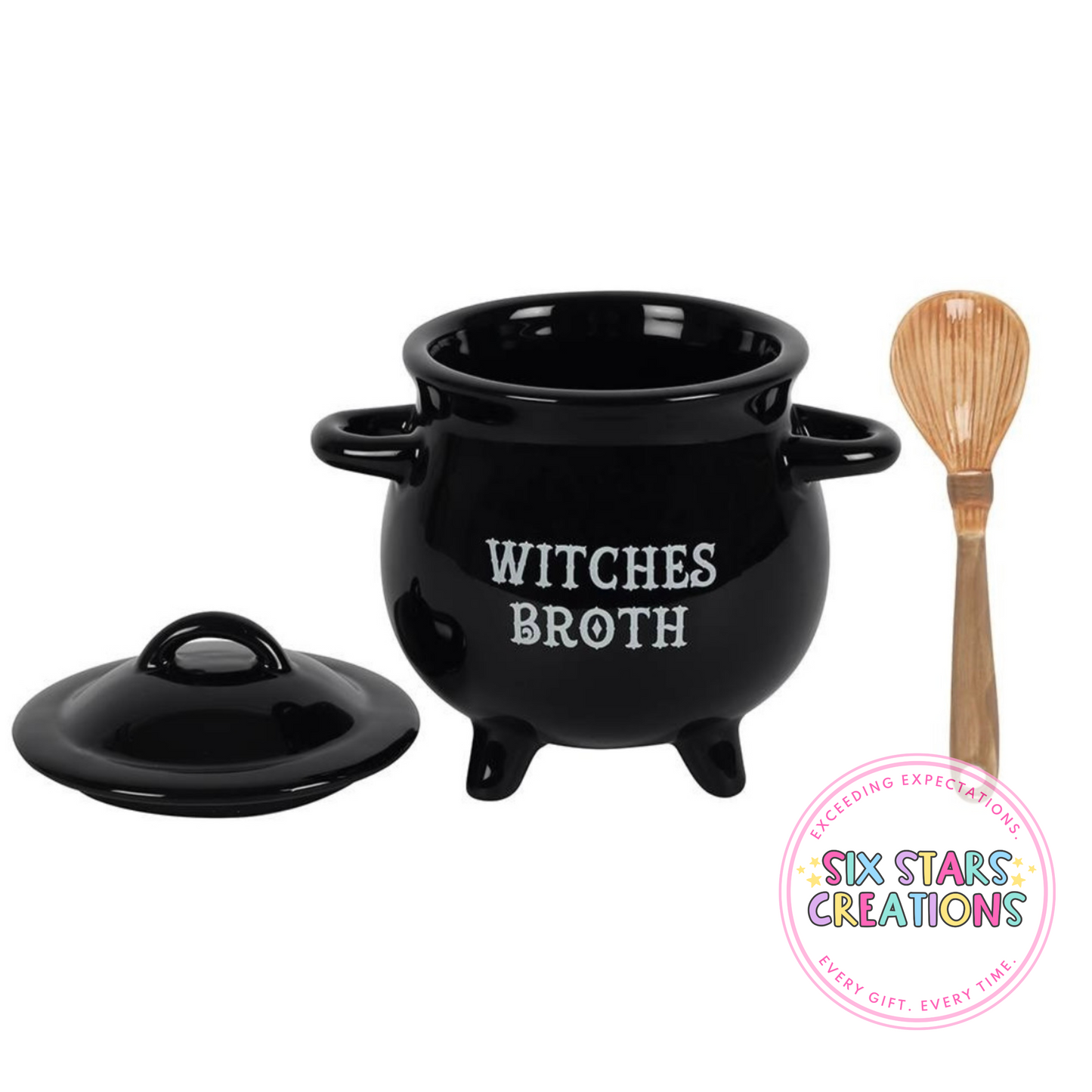 Witches Broth Cauldron Soup Bowl With Broom Spoon